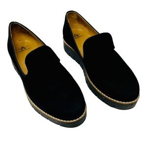 AQUATALIA Black Suede Giselle Loafers Slip On Shoes Size 6.5 Quiet Luxury